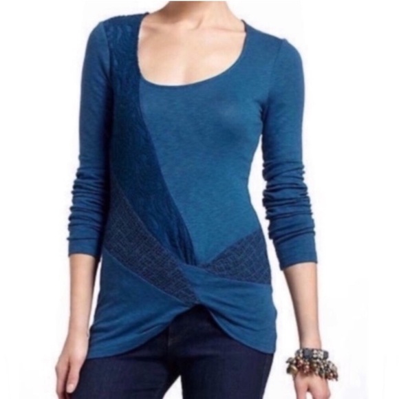 Anthropologie Tops - Anthropologie Deletta Teal Twist Long Sleeve